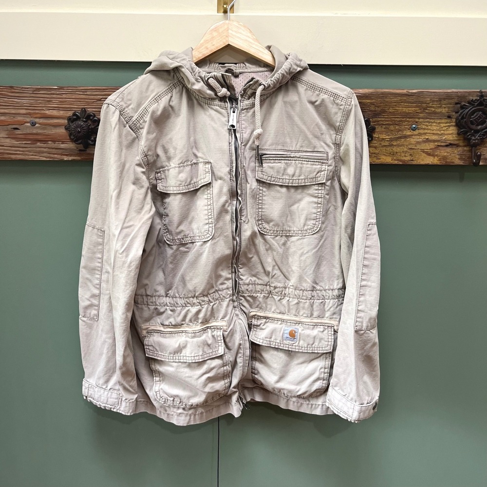 Carhartt Womens Tan Ripstop Utility Jacket Hooded Zip Up Size M 8/10 101988 285